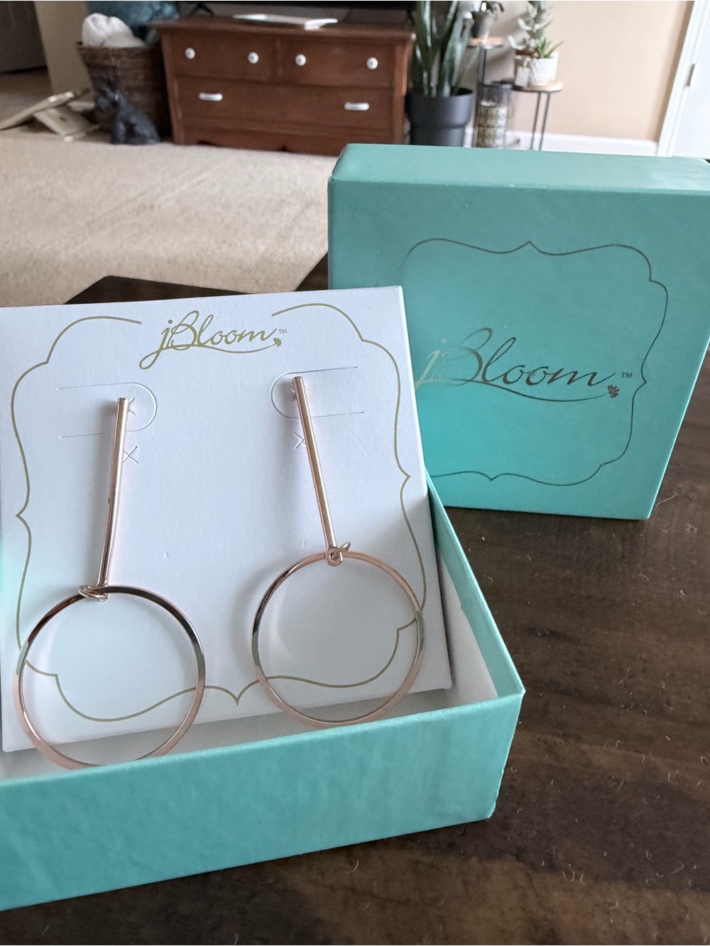 jbloom Rose Gold Hoop Drop Earrings